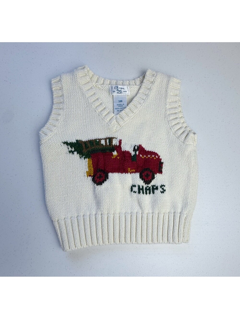 Chaps Knit Truck Sweater Vest 3 months
